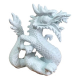 Estátua Dragão Chinês Proteção Prosperidade Branco 17 Cm