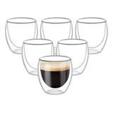 Pack 6 Tazas Espresso 50ml Vidrio Doble Pared Borosilicato Color Transparente Cup