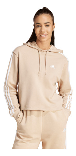 Sudadera adidas Essentials 3 Stripes Mujer Beige