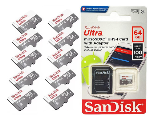 Kit 10 Micro Sd Memoria 64gb Class10 Sandisk Ultra Promoção