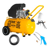 Compressor Ar Direto 2hp Cfc 10/50l Com Kit Multiuso Ferrari