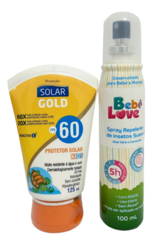 Kit Protetor Solar Gold Kids Fps 60 125ml + Repelente 100ml