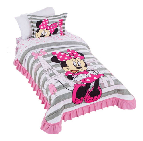 Colcha Minnie París Matrimonial Microfibra Gris Concord