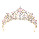 Tocado Tiara Corona Oro Rosa Y Azul Cielo Novia,xv Años,niña