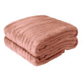 Manta Canelada Cobertor Fleece Veludo Casal Luxo 180x230cm Cor Coral