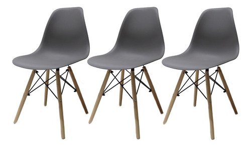 Kit 3 Cadeiras De Mesa Sala Jantar Charles Eiffel Eames Wood