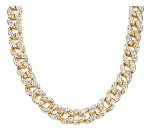 Cadena Cubana Full Ice 15 Mm Oro/plata 18k Diamantes 