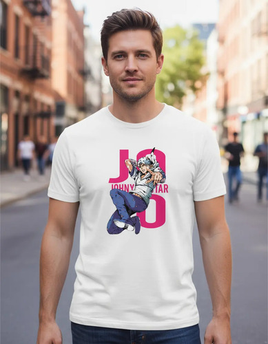 Playera Johny Joestar Jojos Anime Hombre Camiseta Blanca Neg