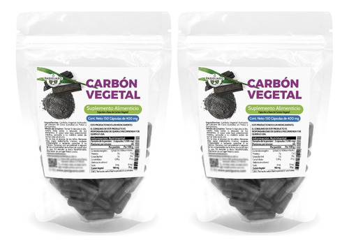 Carbón Vegetal 150 Cápsulas De 400 Mg (duo Rinde 150 Días) Sabor Sin Sabor