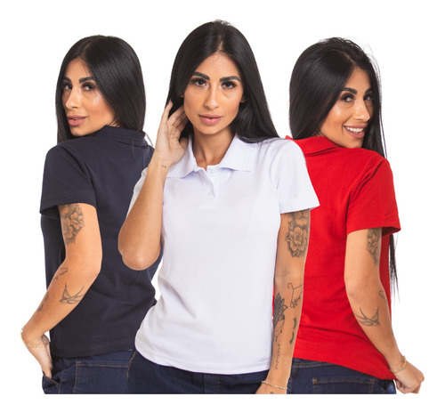 Kit 3 Camisas Polo Femininas Camiseta Gola Atacado Piquet