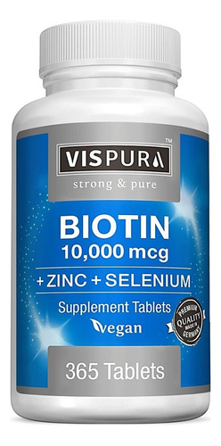 Biotina 10000 Mcg Vitamina B7 + Zinc Natural Vegano 365 Tab