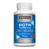 Biotina 10000 Mcg Vitamina B7 + Zinc Natural Vegano 365 Tab