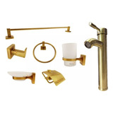 Juego Accesorios Baño + Grifería Lavamanos Poste Alto Bronce