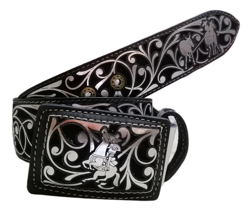 Cinturon Suertes Charras Cincelado Vaquero Cinto Laser Piel