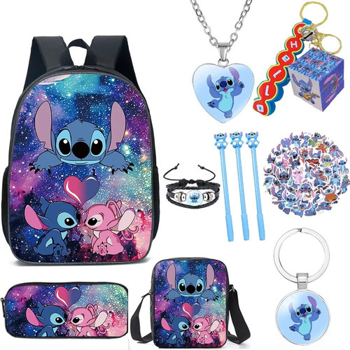 Mochila Stitch De 11 Piezas Con Lonchera, Estuche Para Lápic