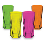 4 Copos Rombus Neon Coloridos 465ml - Libbey