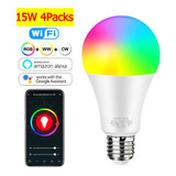 4packs 15w Wifi Smart Bombilla De Luz E27 Led Lámpara Rgb