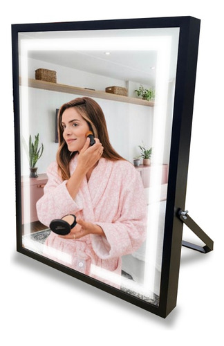 Espelho De Mesa Preto Com Led - Touch - 40x28cm - Maquiagem 