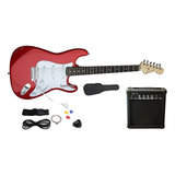 Guitarra Eléctrica Stratocaster Paquete Amplificador Y Más Color Rojo