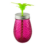 Vaso / Tarro Mason Jar Frutal 520ml De Vidrio Con Popote Color Rosa