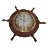 Antiguo Reloj Timón Barco Bronce Madera Vidrio Bombé Smith