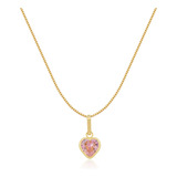 Pingente Coração Rosa + Corrente Veneziana 40cm Em Ouro 18k