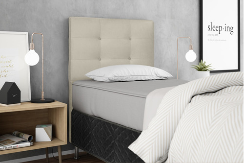 Cabeceira Painel Cama Box Solteiro Luna 90cm Suede Bege