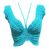 Top Crop Halter Tejido Mano Crochet Algodón Bikini Mariposa