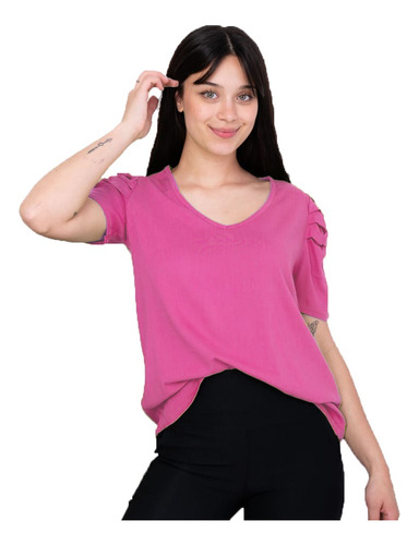 Blusa Lino Mujer Manga Princesa Remera Dama Liviana