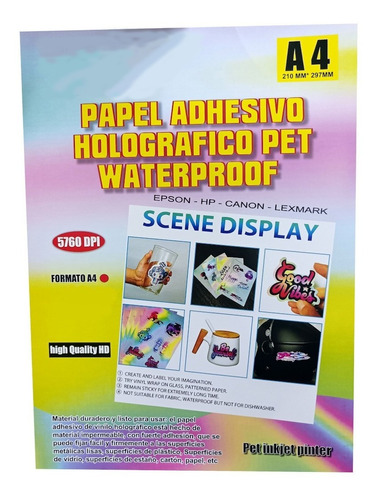 Adhesivo Holográfico Pet Waterproof A4 X10 Hojas