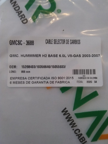 Guaya Selectora De Cambios Gmc Hummer H2 6.0l V8 Foto 4