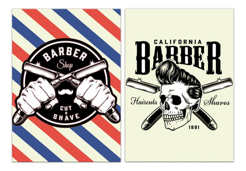 Kit 2 Placas Quadro Barbearia Shop Cabelereiro Mdf 21x30cm 