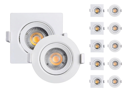 Kit 10 Luminária Spot Led 7w Embutir Redondo E Quadrado