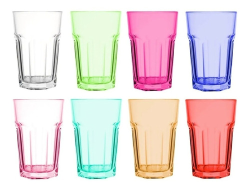 12 Vasos Facetados Irrompibles Acrilico Transparentes