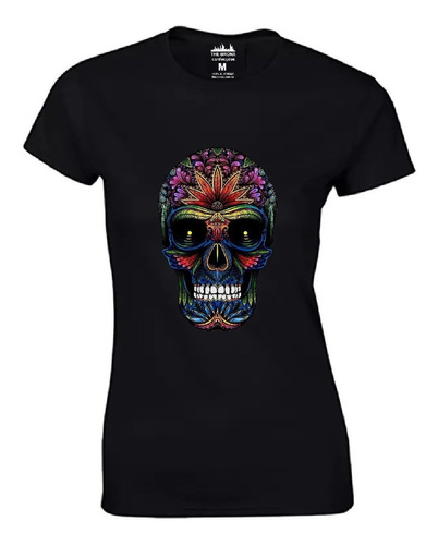 Baby Look Camiseta Feminina Algodão Caveira Mexicana Escura