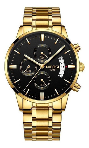 Relógio Masculino Nibosi Dourado 2309 Fundo Cronografo Inox