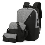 Mochila Antirrobo Carga Usb Escolar Laptop Casual 3 Piezas