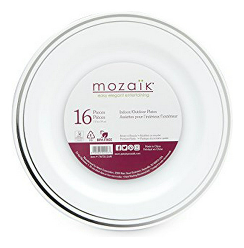 Mozaik Premium Plastic 7.5  Silver Banded Accent Plates, 16 