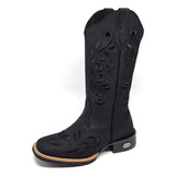 Bota Texana Country Feminina Em Couro Cano Alto Bordado 