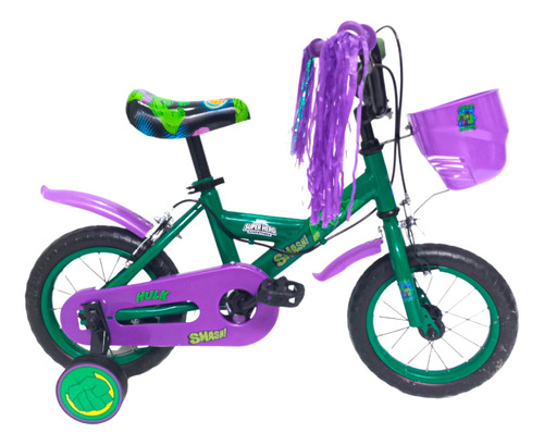 Bicicleta Rodado 12 Infantil Disney Hulk Con Rueditas 