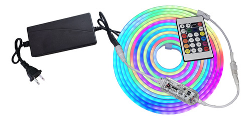 Tira Neon Flex Rgb 5m Con Adaptador 110v Y Control Remoto