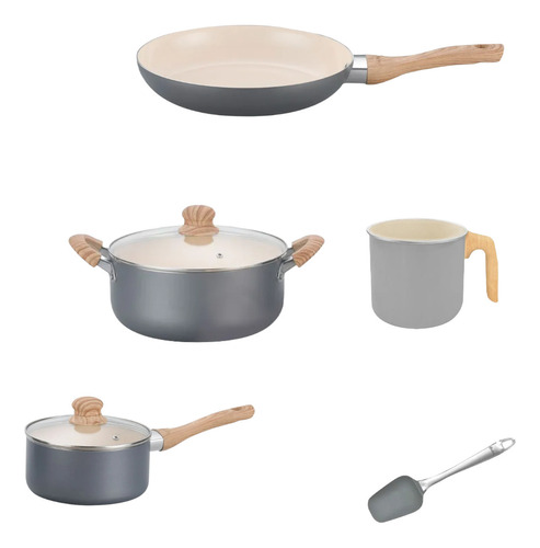 Set Hudson Crema 6pz Cerámica Jarro Olla 18 Y 20cm Sarten 24