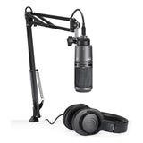 Microfone Podcast Audio Technica At2020 Usb + Fone Ath M20x
