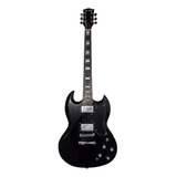 Guitarra Eléctrica Logan Sg Double-cutaway De Tilo Black Brillante Con Diapasón De Palo De Rosa