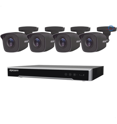 Kit 4 Cámaras 5mpx Epcom Negro Dvr 4 Ch P2p 