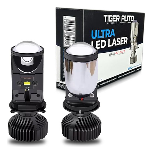 Par Farol Ultra Led Lâmpada H4 Projetor Laser 6500k Forte