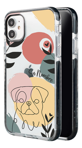 Funda Para iPhone Mujer Perro Pug Minimal Con Su Nombre