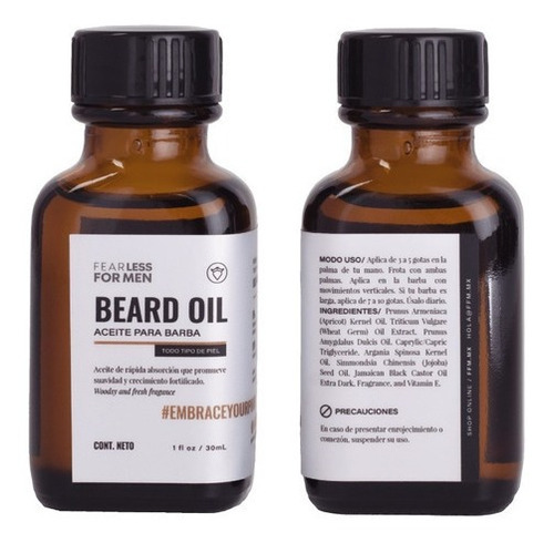 Aceite Para Barba Estimulante De Crecimiento Fearless For Men - Aroma Woodsy And Fresh 30ml