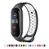 Pulseira Furadinha Sport Compatível Com Xiaomi Mi Band 5 E 6 Cor 4 - Preto Com Branco