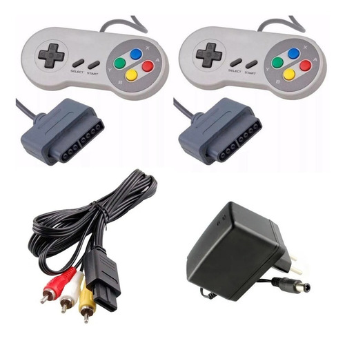 Kit Combo 2 Controles Super Nintendo Snes 1 Fonte 1 Cabo Av 